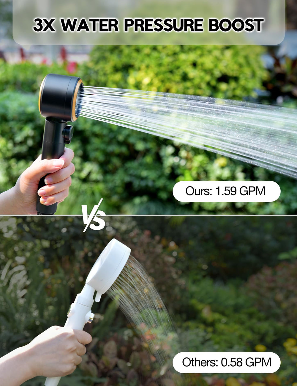 Docusvect portable shower shows five pressure levels for a customized rinse.