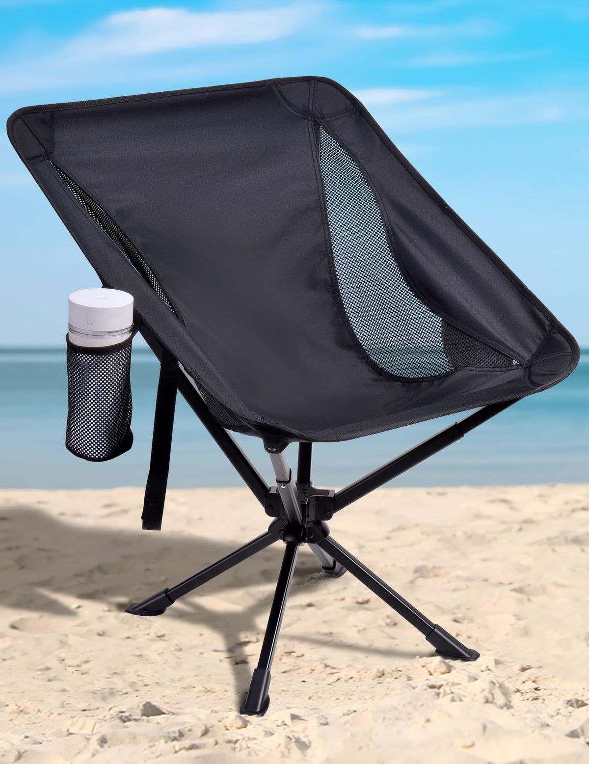 Docusvect swivel portable camping chair showing quick setup for outdoor seating.