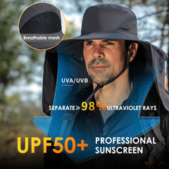 Close-up of UPF50+ sun protection fabric on the hat