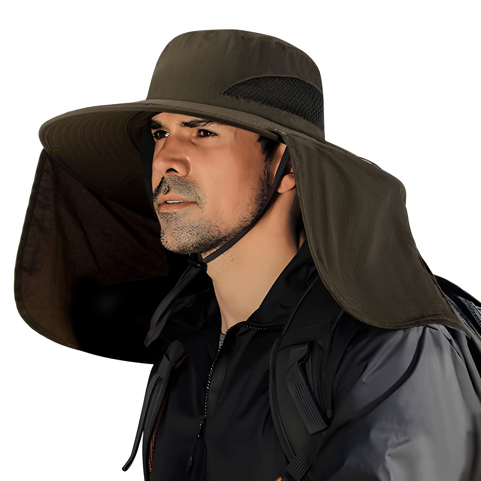 DOCVIT fishing hat green with wide brim and neck flap