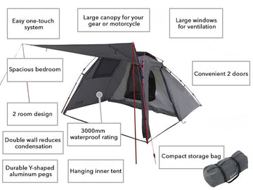 DOD Moto 1Pull tent outer vestibule provides shade and rain protection