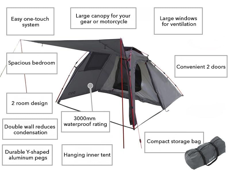DOD Moto 1Pull tent outer vestibule provides shade and rain protection
