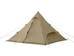 DOD RX Pyramid Tent exterior view in tan, showcasing all-season readiness.
