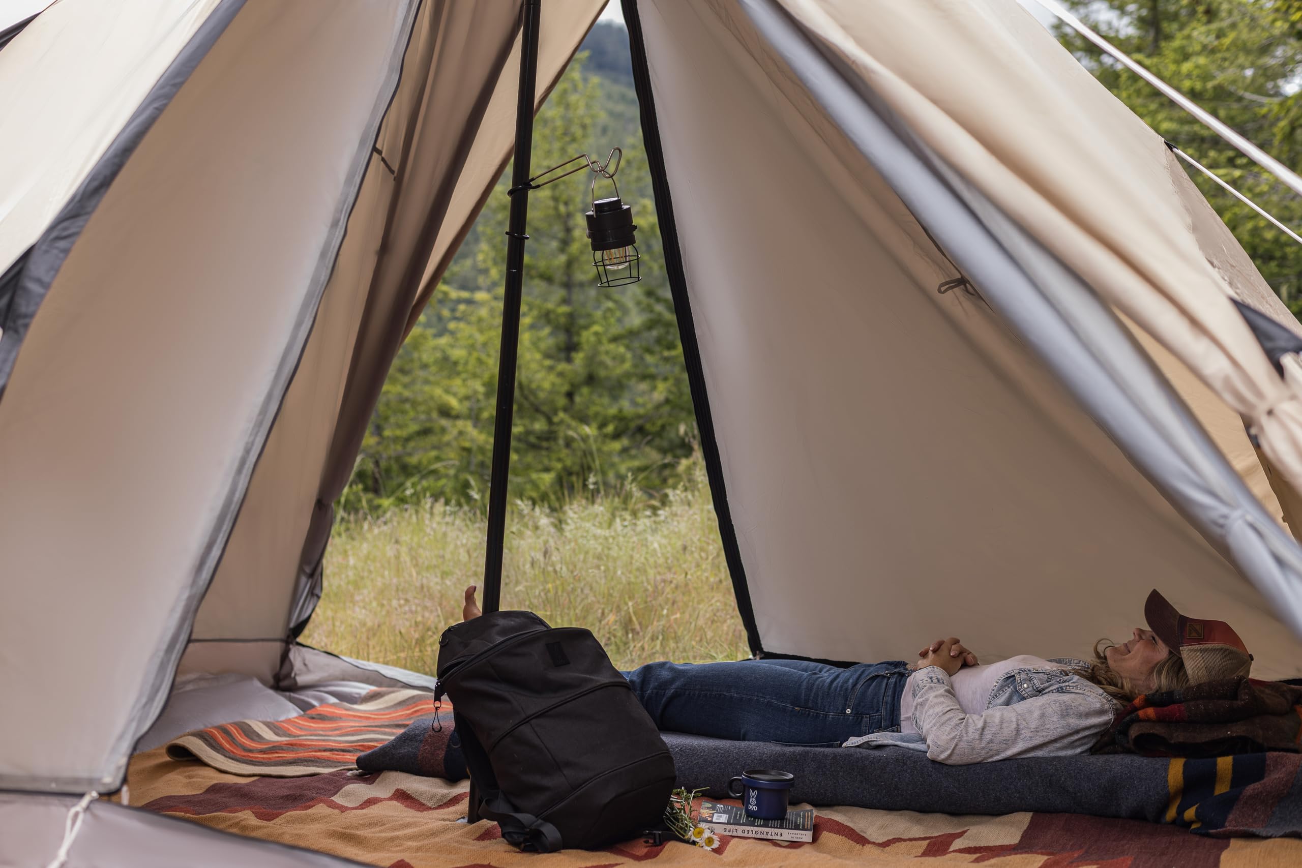 DOD RX Pyramid Tent skirted flysheet offering weather protection.