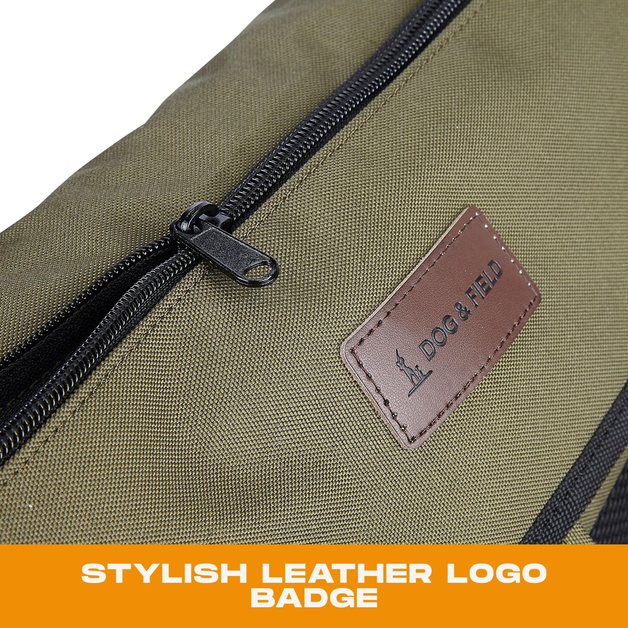 Dog & Field olive zip pocket closeup emphasizes secure storage for phone and keys