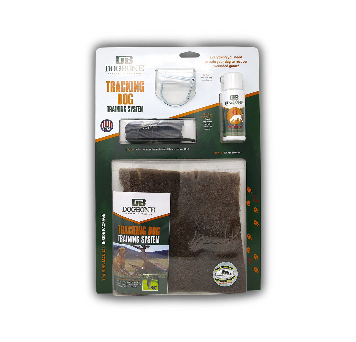 DogBone Tracking System front view shows the complete scent training kit for field tracking.