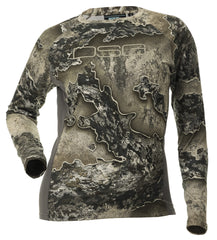 DOING SOMETHING GREAT Excape women's hunting shirt front view shows lightweight fabric for warm-day comfort.