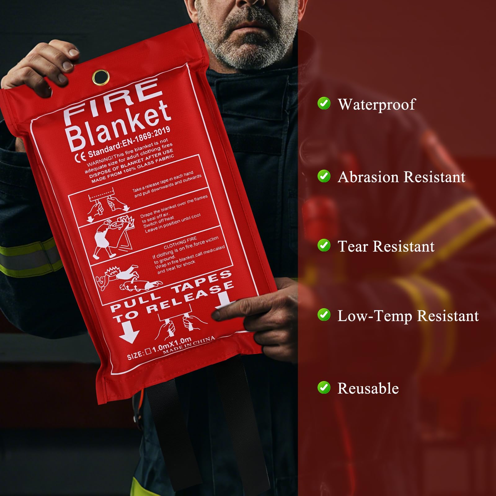 Dokibi fire blanket heat resistance close-up highlights durable fiberglass material.