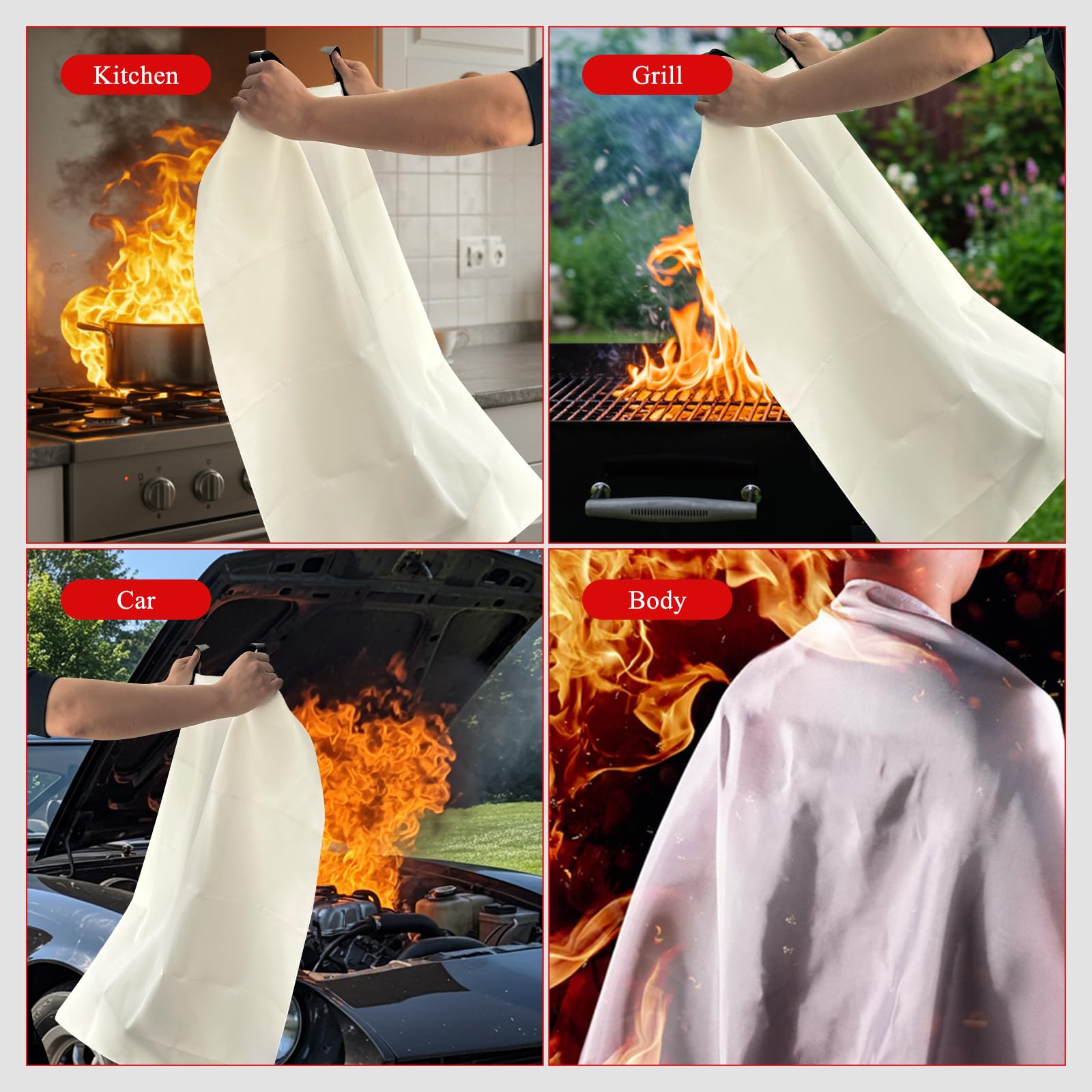 Dokibi fire blanket used in kitchen demonstrates versatile safety use.