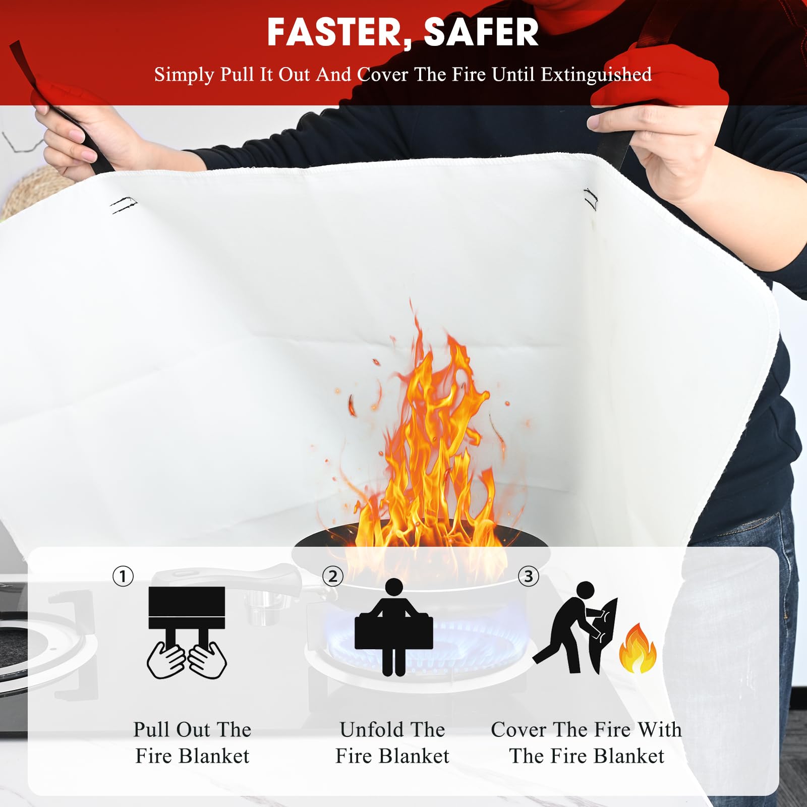 Dokibi fire blanket stored in cabinet or drawer for ready safety.