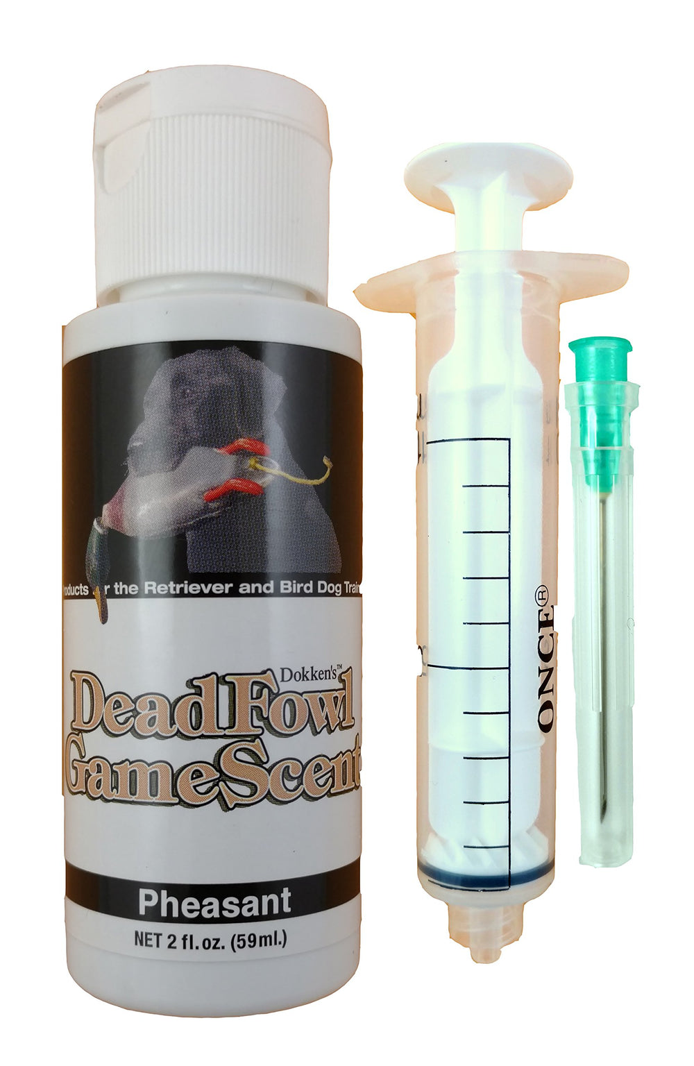 Dokken Dead Fowl scent kit bottle and syringe ready for training sessions.
