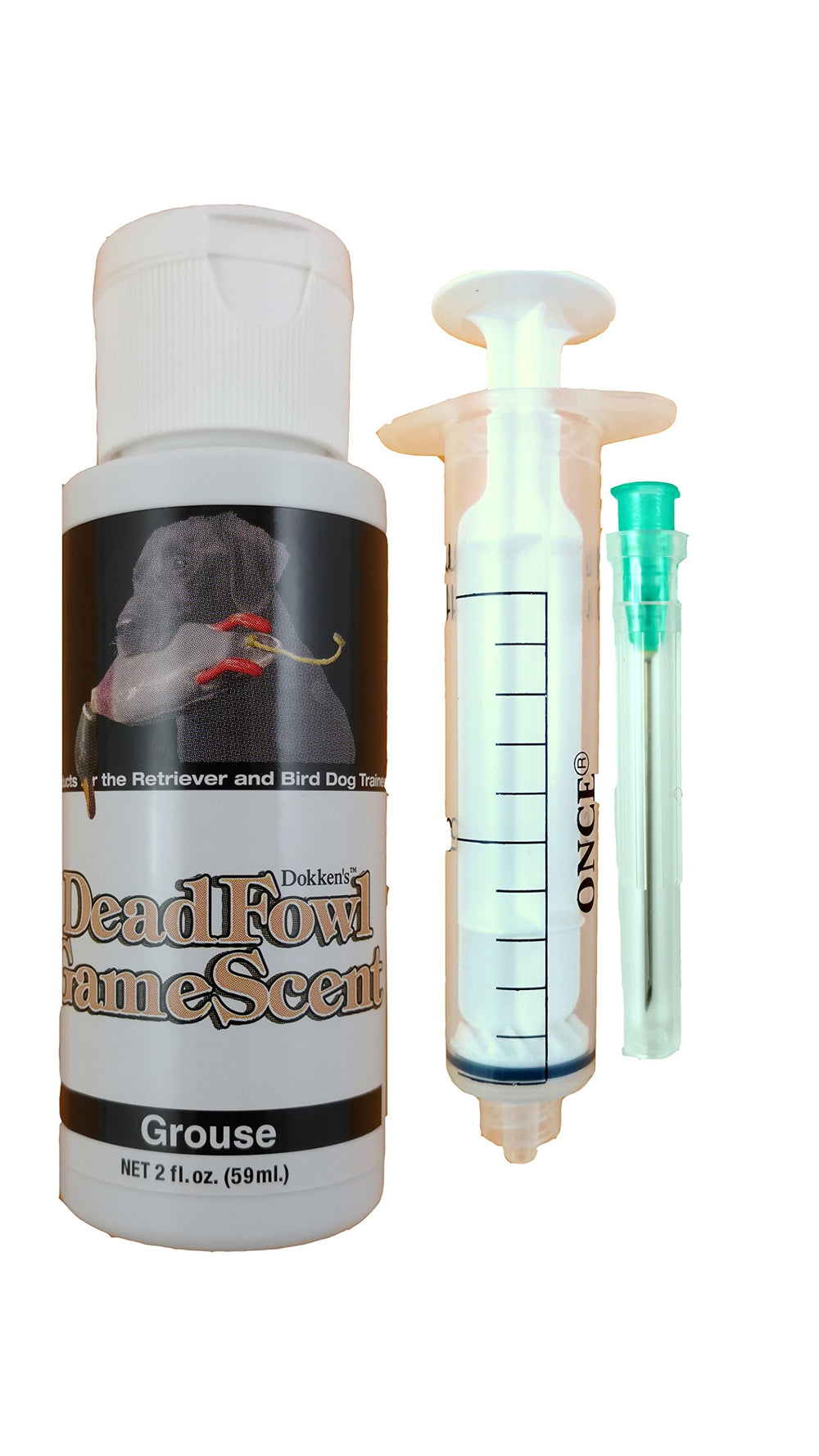 Dokken Grouse Game Kit Injector packaging showing contents for training.