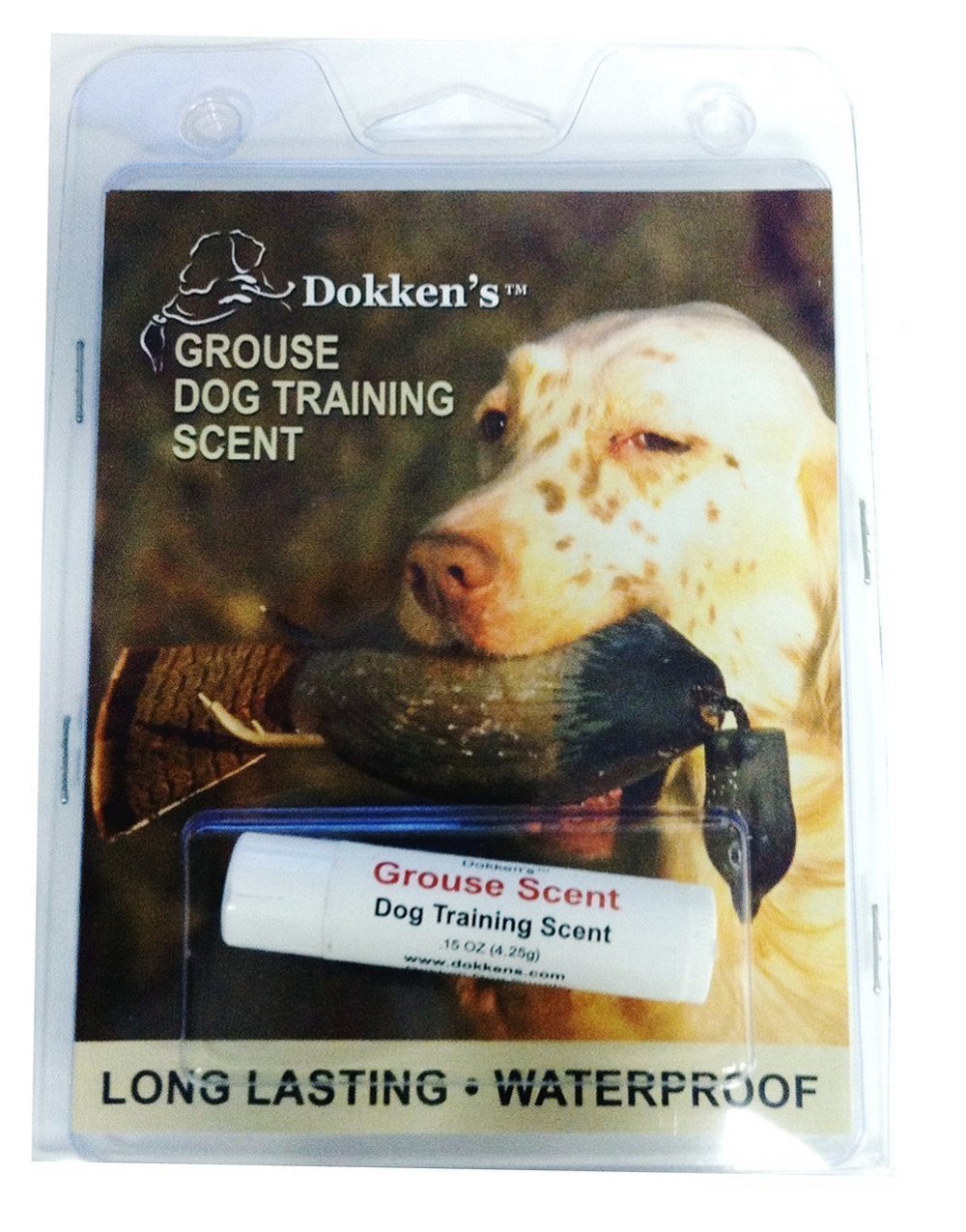 Dokken Grouse Scent Wax applied to a dry dummy supports long-lasting waterproof scent trails.