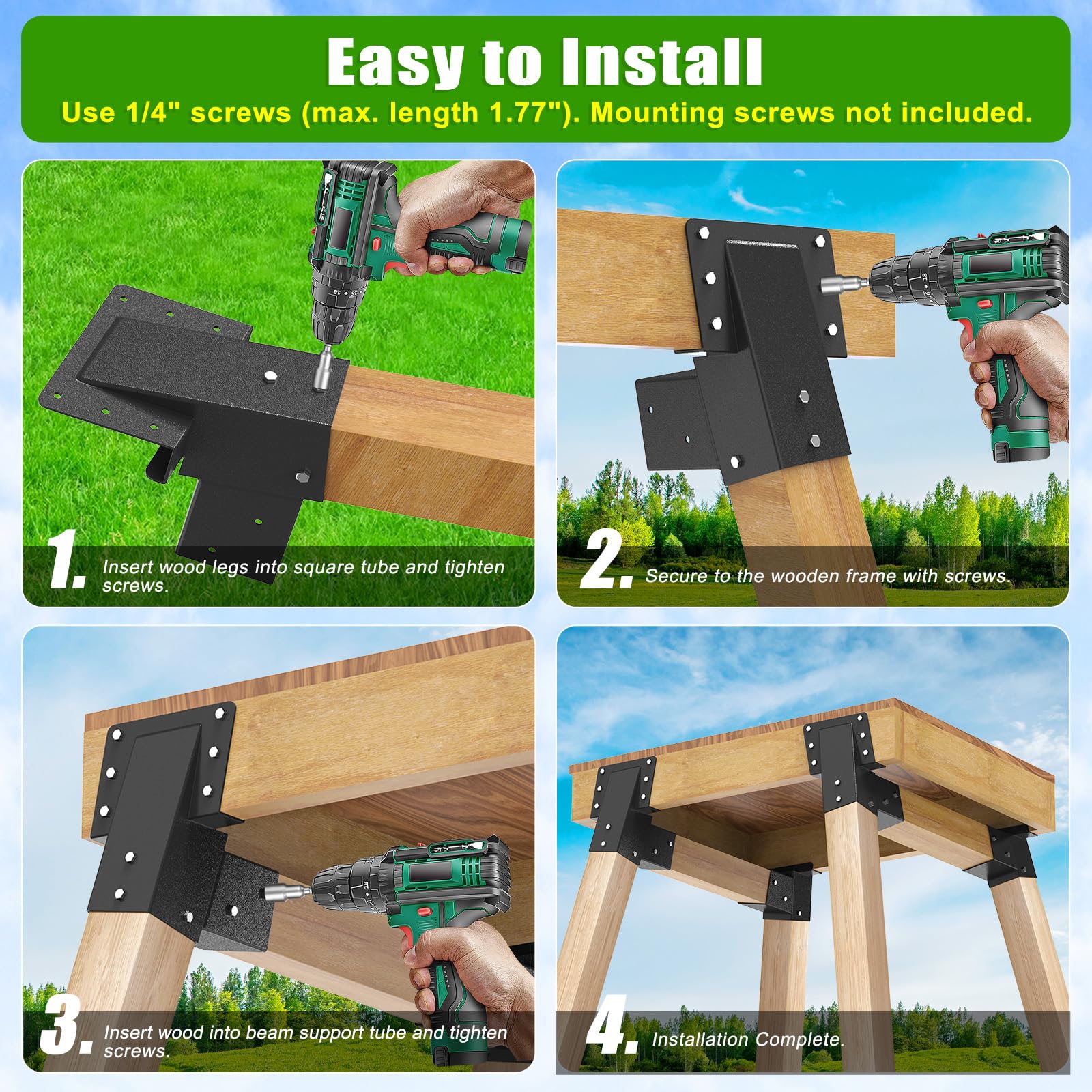 Dolibest compatible with 3-1/2 posts and common beams for versatile setups.