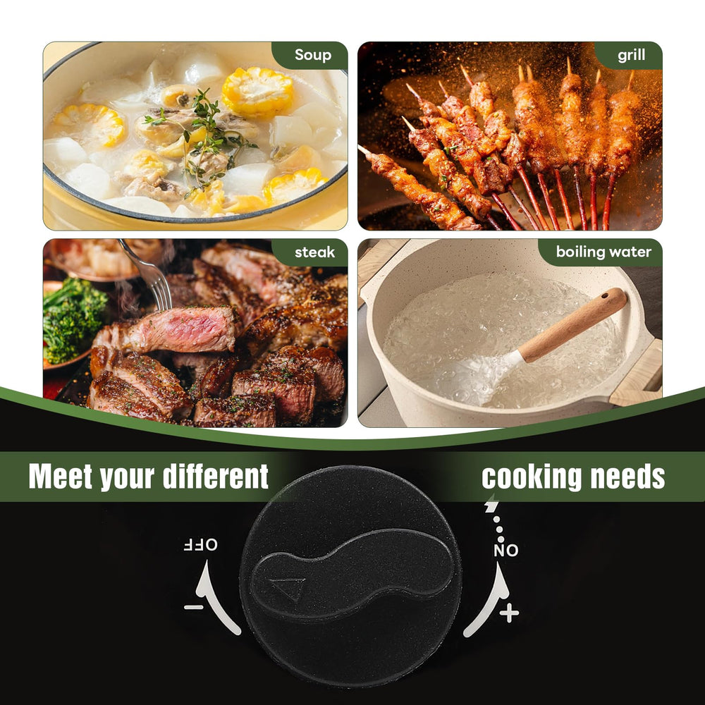 Dollate adjustable burners with piezo ignition for precise heat control.
