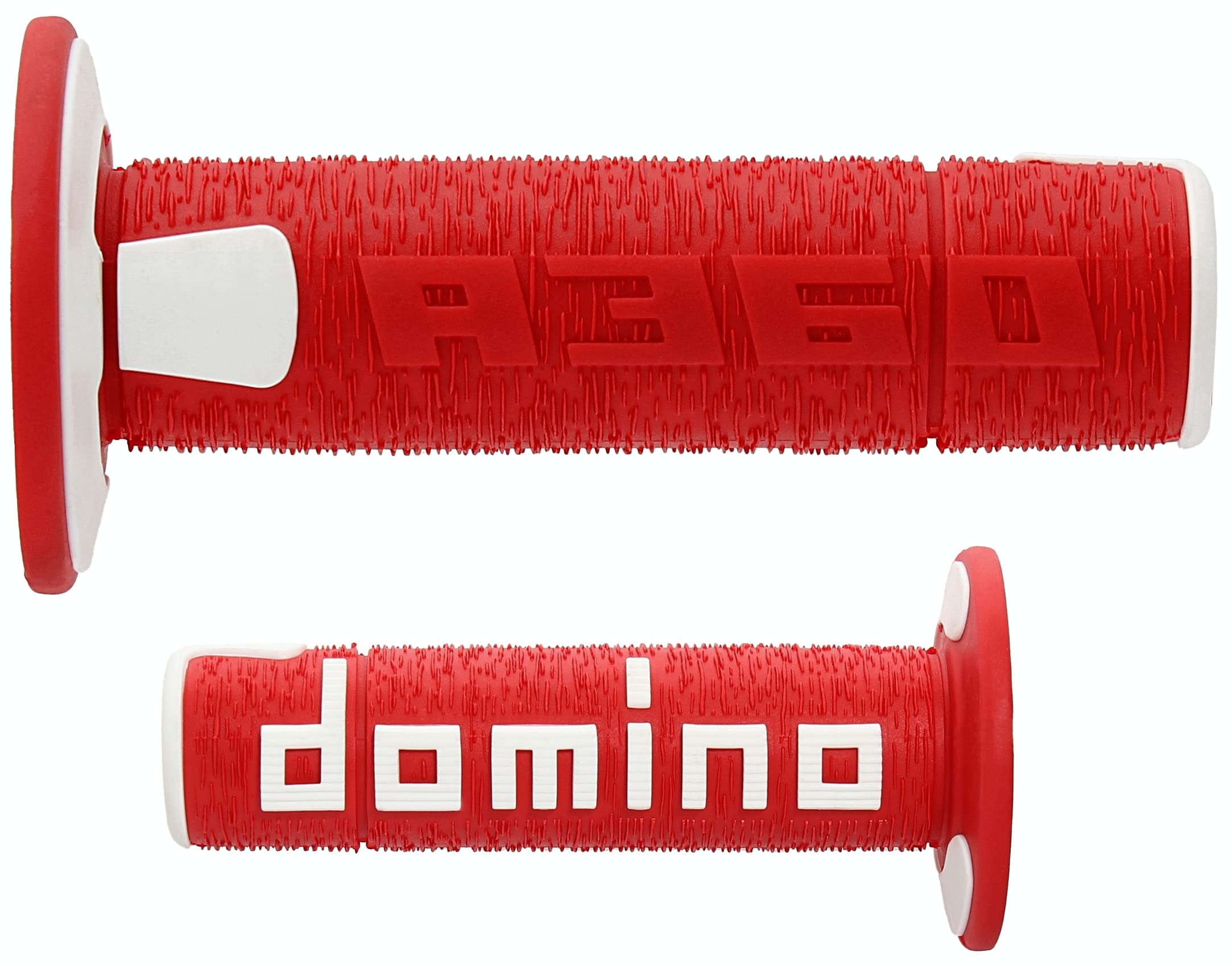 Domino A360 dirt bike grips in red and white right view ideal for all day riding comfort.