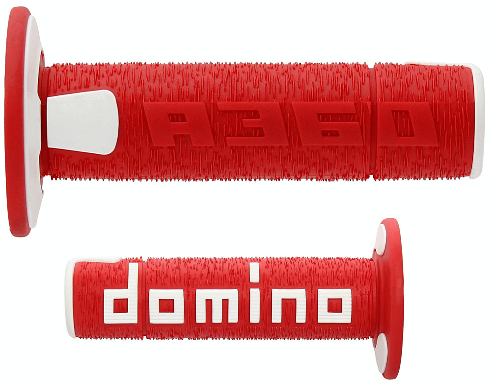 Domino A360 dirt bike grips in red and white right view ideal for all day riding comfort.