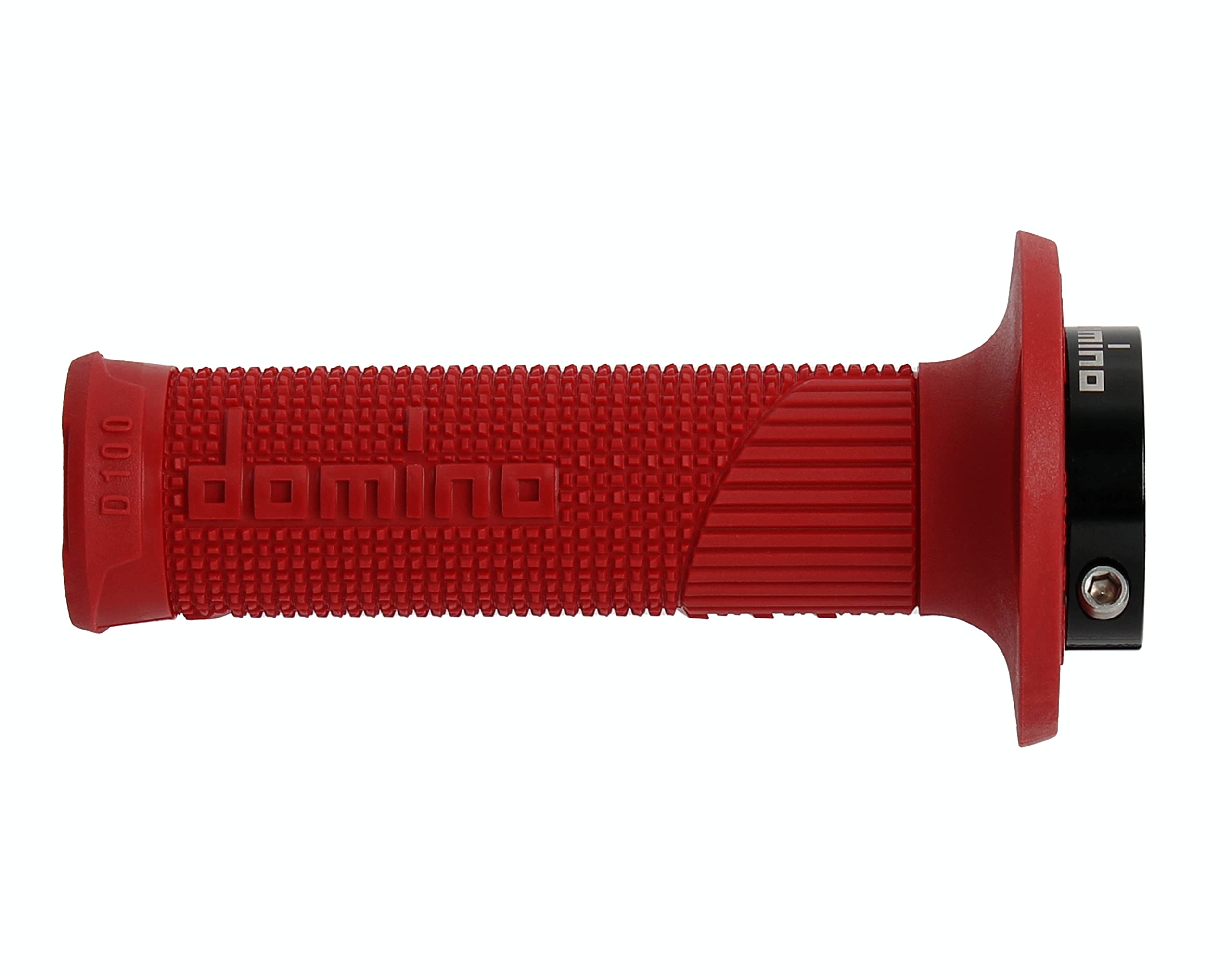 Domino D100 grips mounted on dirt bike handlebars for secure handling