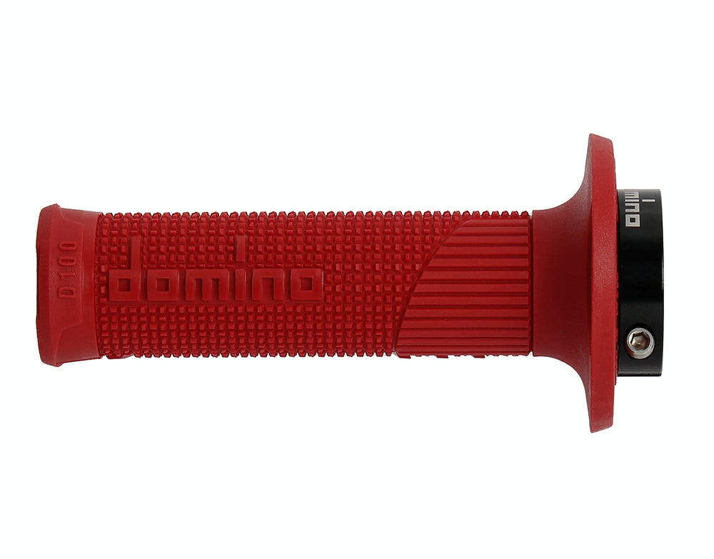 Domino D100 grips mounted on dirt bike handlebars for secure handling