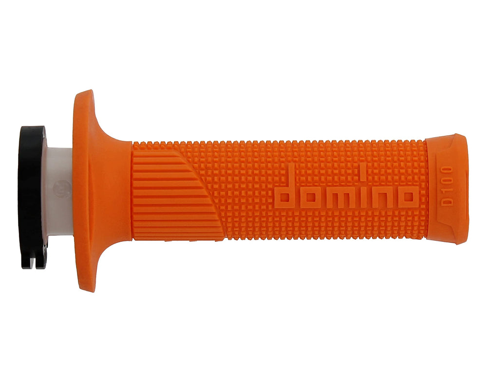Domino D100 orange installation image, pair included for motocross setup