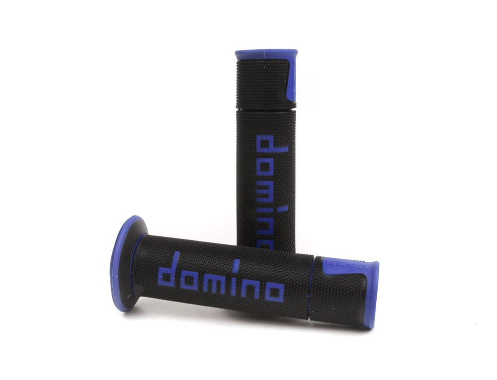 DOMINO A450 blue-black outer grip close-up highlighting textured surface for racer control