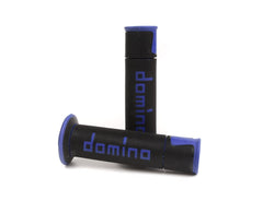 DOMINO A450 blue-black outer grip close-up highlighting textured surface for racer control