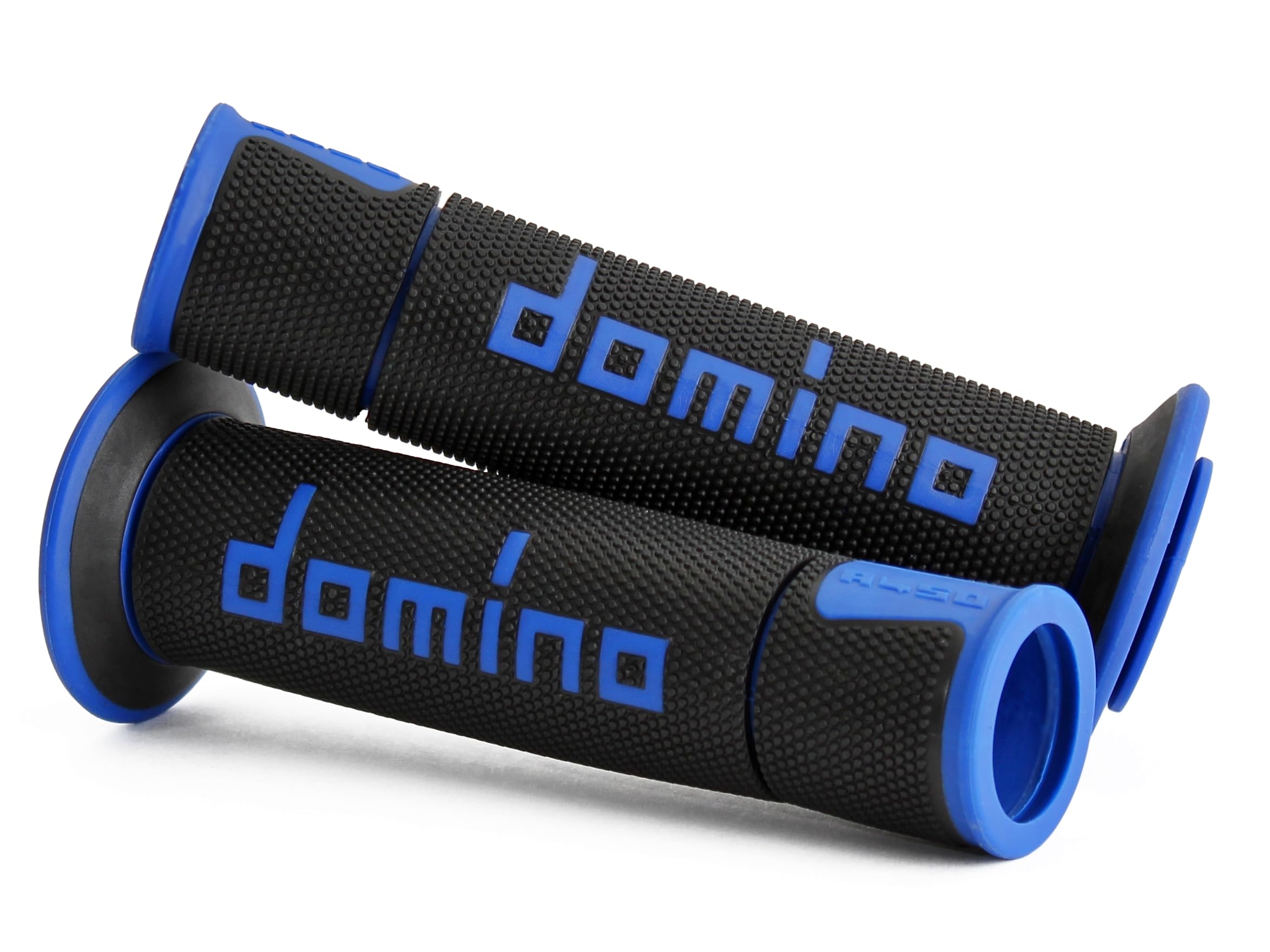 DOMINO A450 racing grips blue-black side view for confident steering on road and track