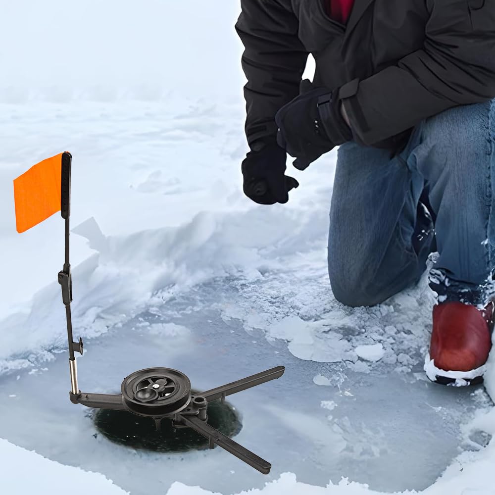 Three tip-ups ready for an ice fishing trip