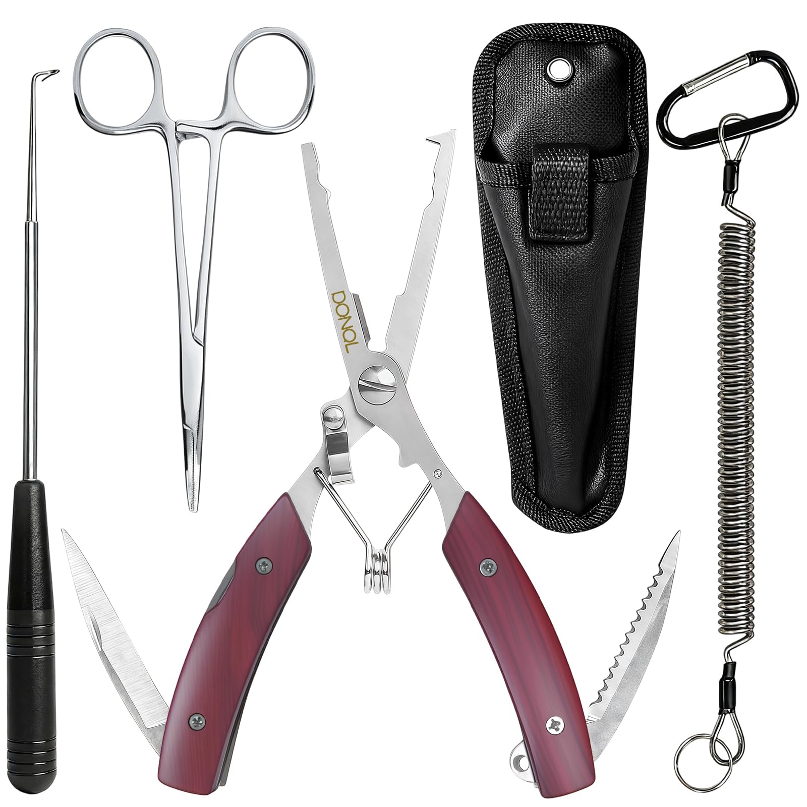 DONQL saltwater fishing pliers red with storage sheath