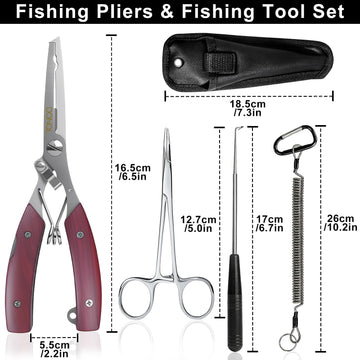 Stainless steel fishing pliers with line cutter close-up