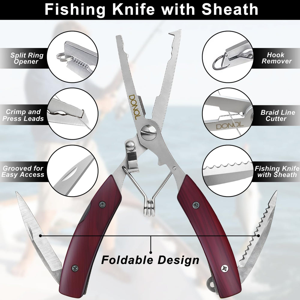 Ergonomic red fishing pliers with non-slip handle