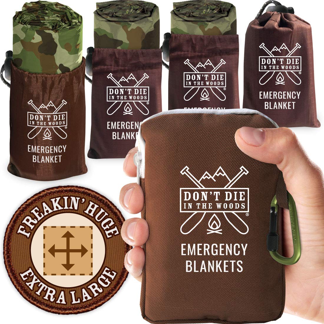 Don't Die In The Woods freakin’ huge emergency blanket folded in pack for rapid heat reflection.