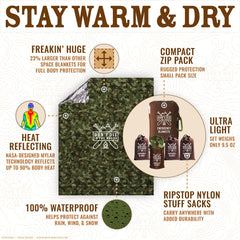 Don't Die In The Woods ripstop nylon stuff sack keeps blankets organized during travel.