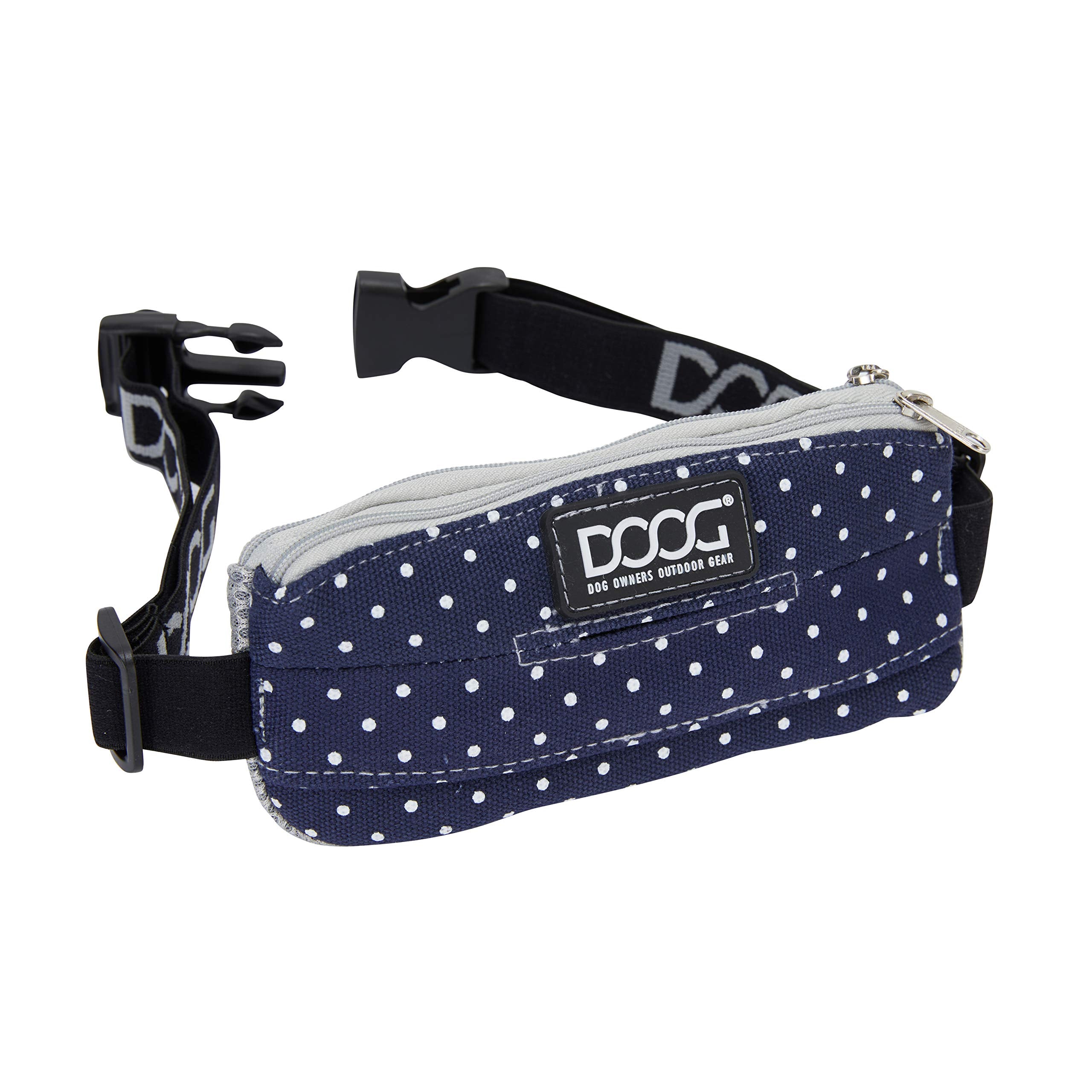 DOOG Mini Belt Stella in navy polka dot ready for a run