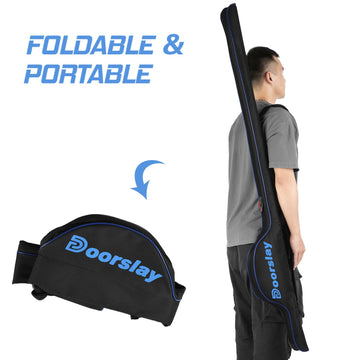 Doorslay carry handle and adjustable strap simplify transport between spots.