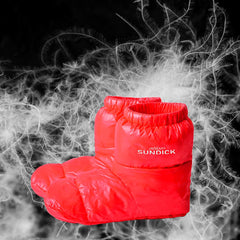 Doorslay Down Booties packable with a pouch for backpacking convenience.