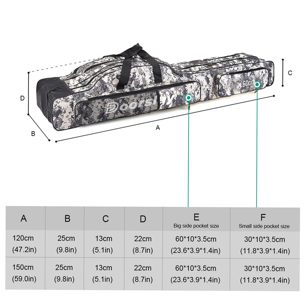 Doorslay fishing bag camouflage print with reinforced edges for durability