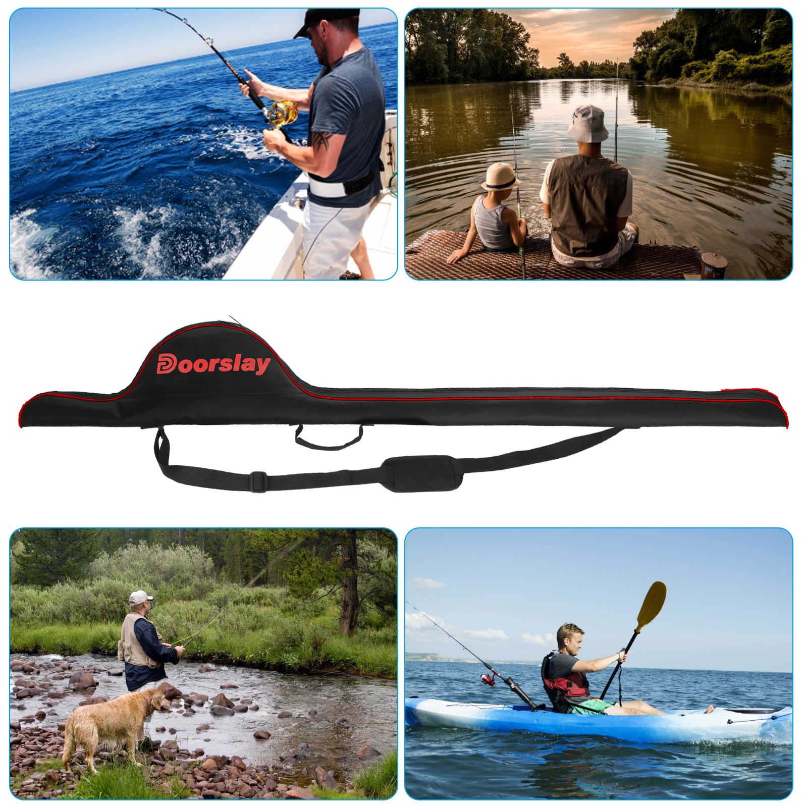 Doorslay fishing rod bag 63inch folded for compact portability and easy backpack storage