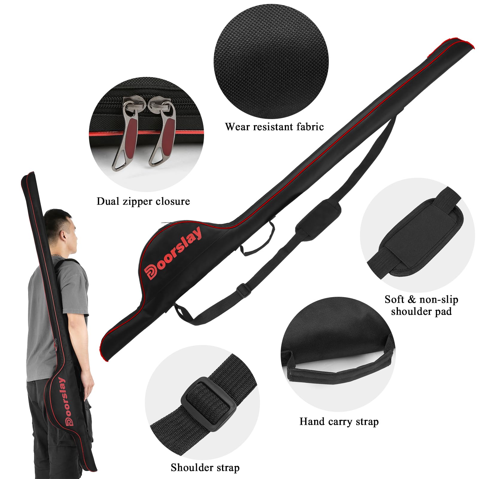Doorslay bag highlights reinforced edges for durability against wear and tear on trips