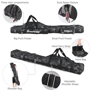 Doorslay fishing rod case camouflage design blends with gear on lakeside outings.