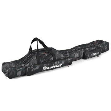 Doorslay fishing rod case with three-layer Oxford build, organized space for rods and tackle on trips.