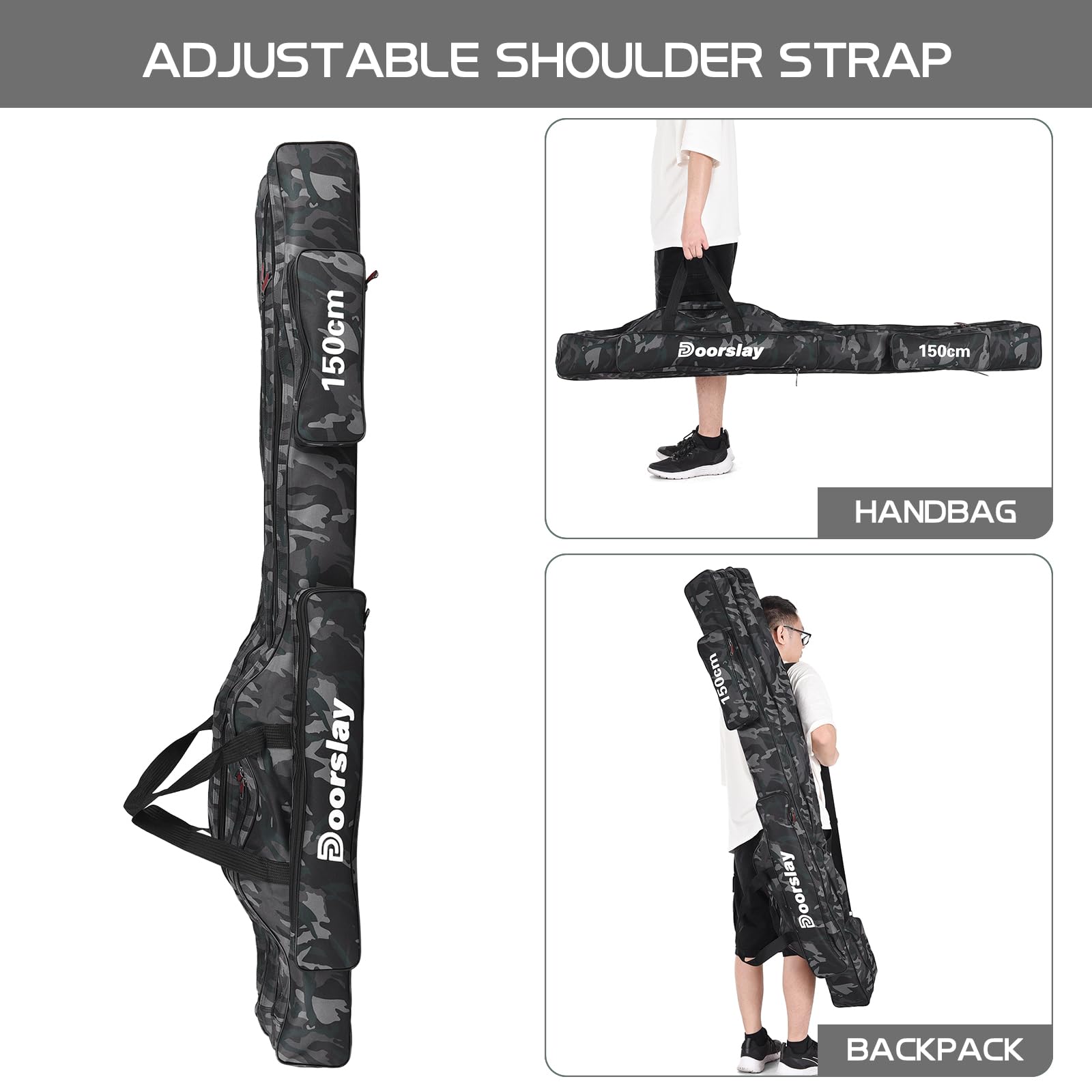 Doorslay fishing rod case with waterproof stitching for rugged outdoor use.