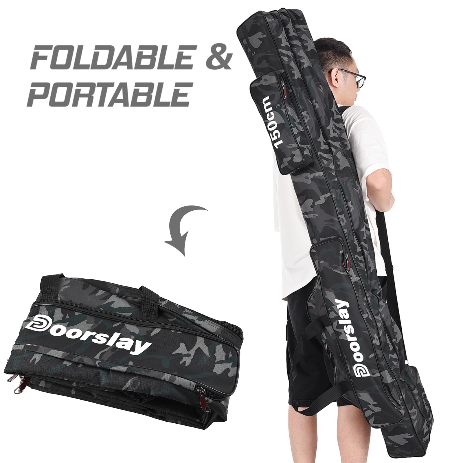 Doorslay fishing rod case wide-opening zippers enable quick access to gear.