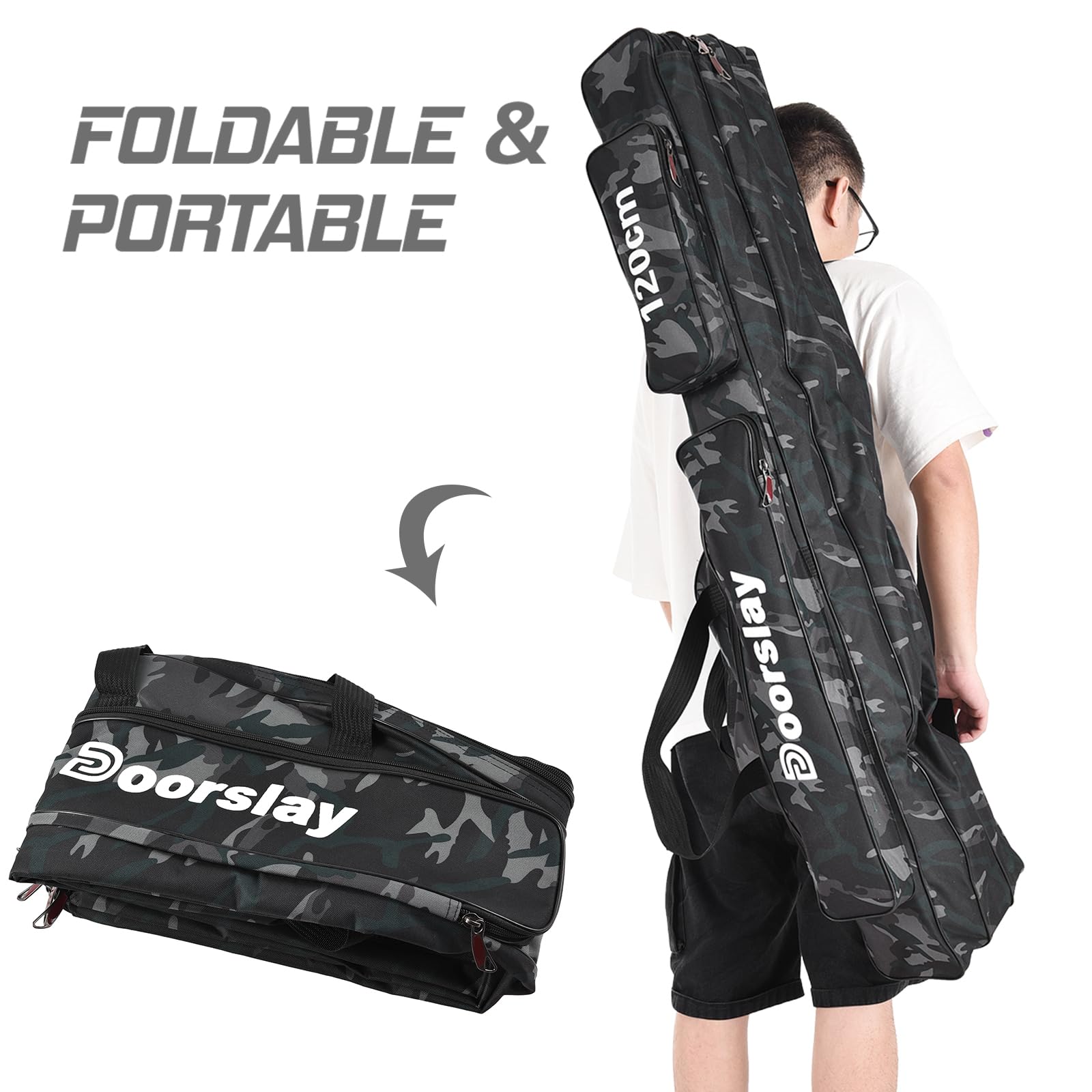 Doorslay foldable fishing rod bag designed for compact travel and easy packing