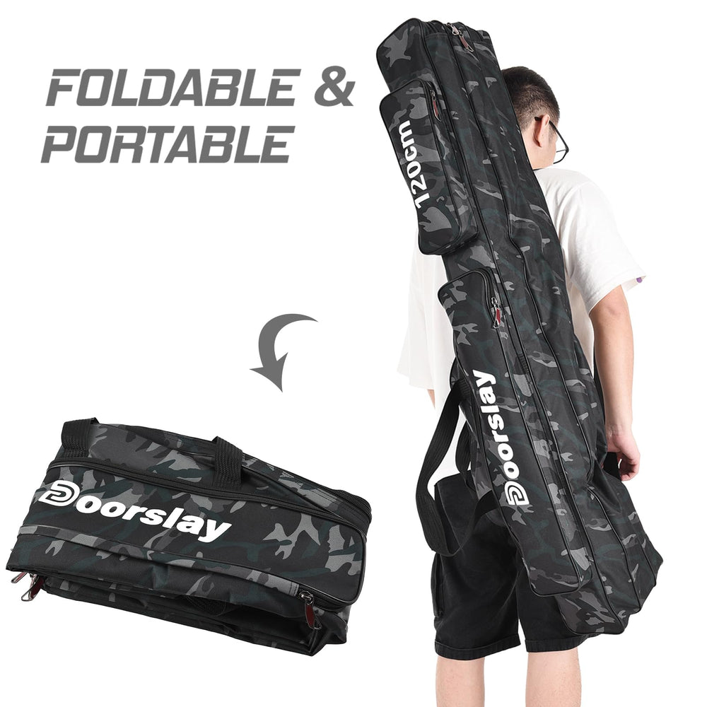 Doorslay foldable fishing rod bag designed for compact travel and easy packing