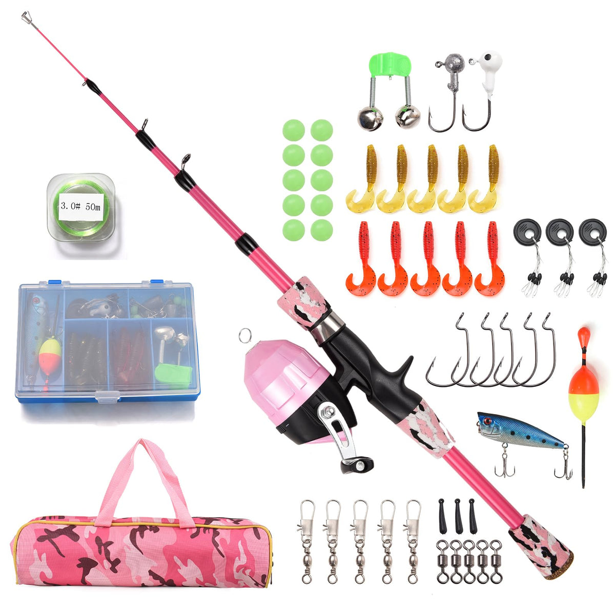 Doorslay kids fishing rod and reel full kit with telescopic rod extended