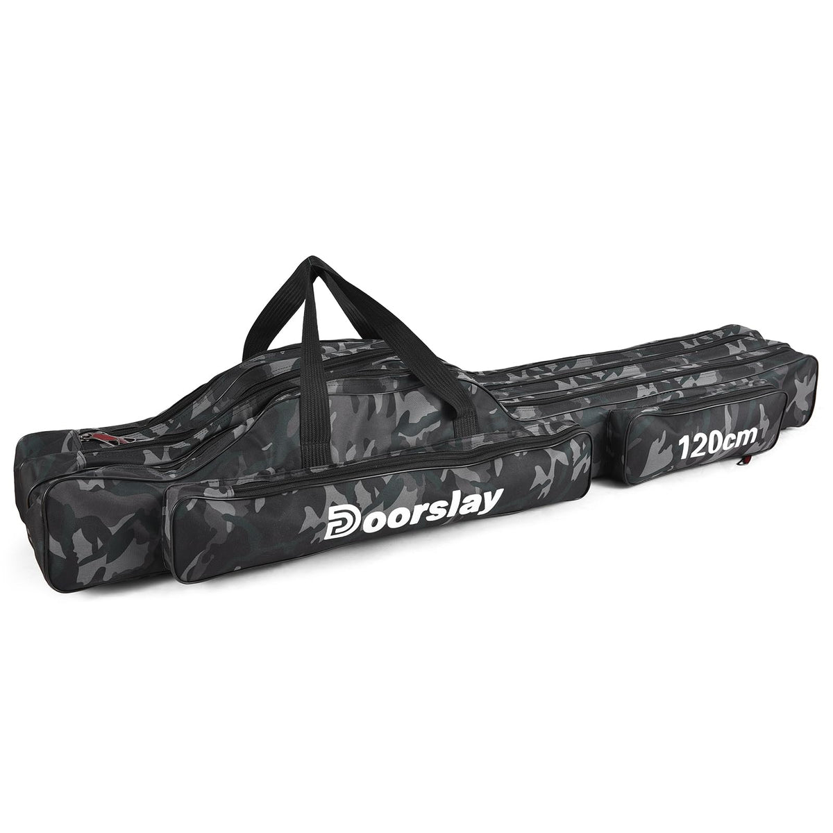 Doorslay three-layer fishing rod bag with organized compartments for easy gear access