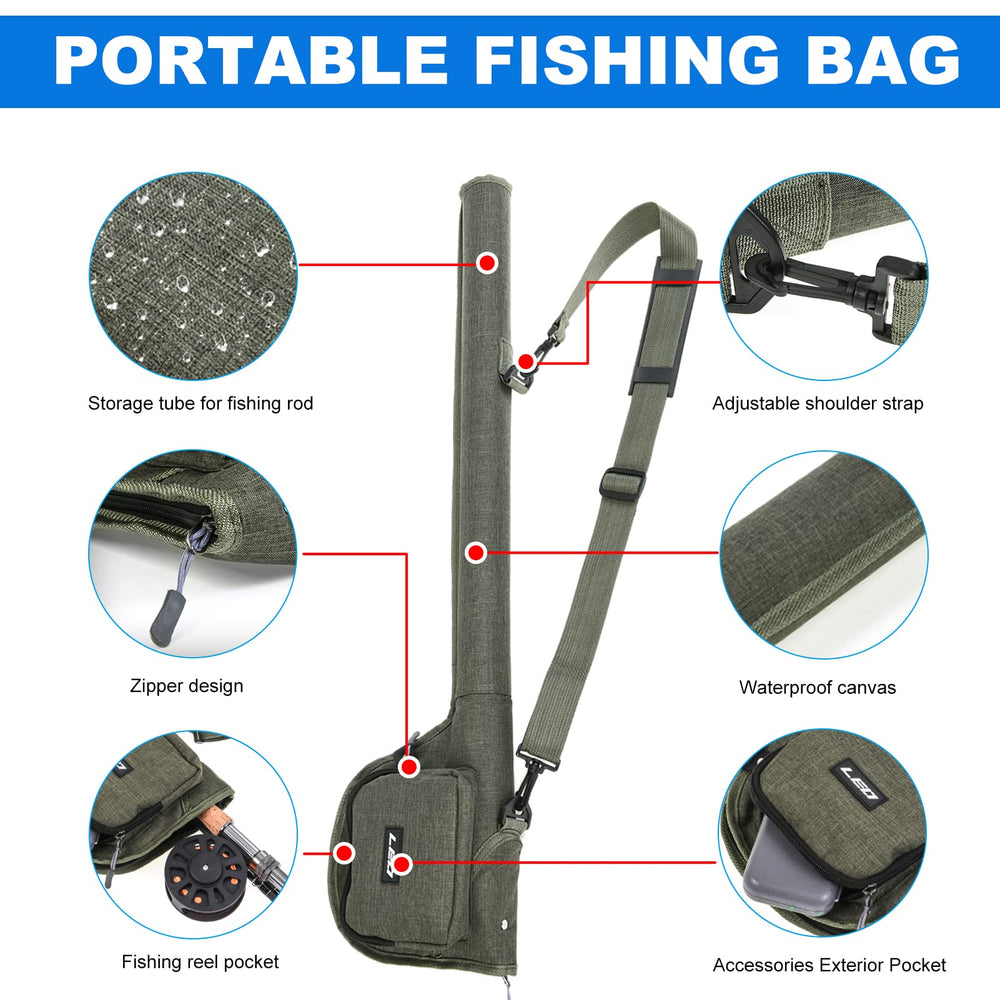 Exterior pocket and reel pouch on Doorslay rod case