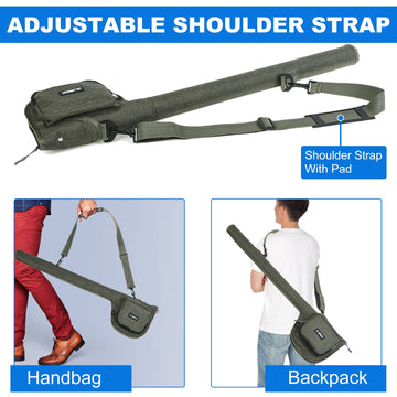 Adjustable shoulder strap with pad on Doorslay rod bag