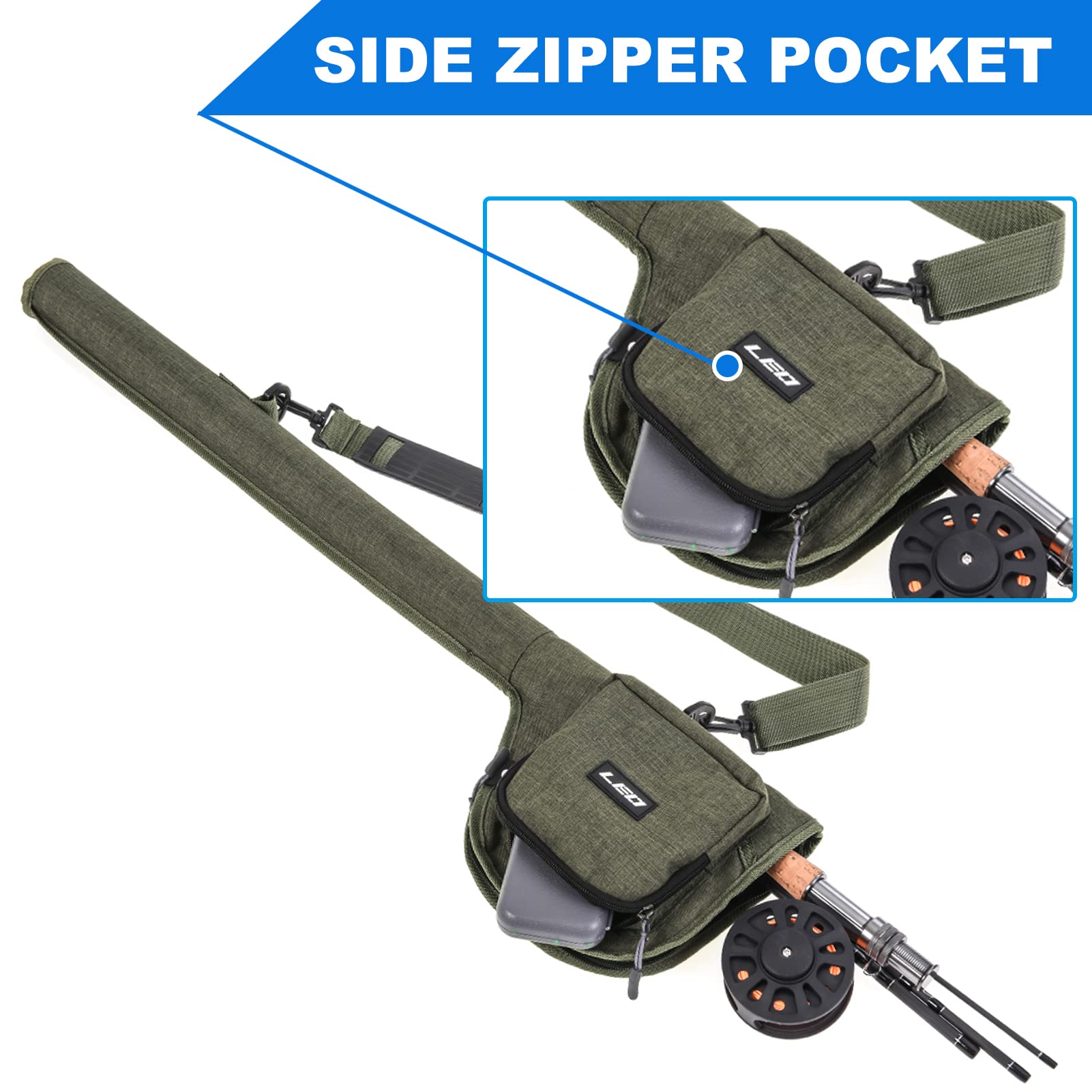 Reinforced stitching detail on Doorslay fishing case